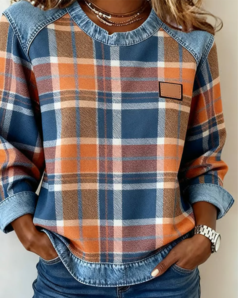 Lory | Fashionable Sweatshirt with Checkered Patchwork