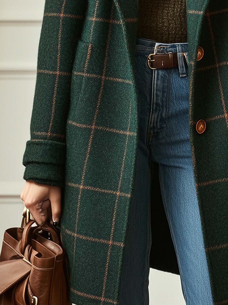 Ella | Women's Retro Lapel Plaid Tweed Coat