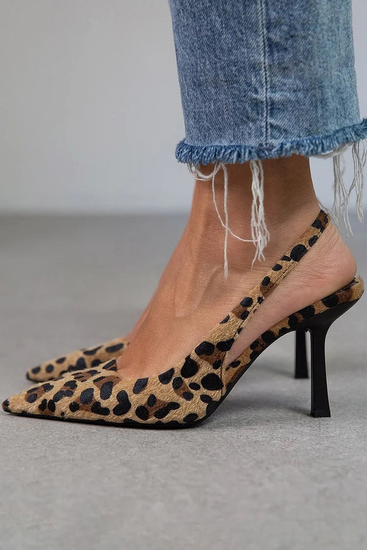 Mary | Pointed Toe Leopard Print Slingback Khaki Stiletto Heels