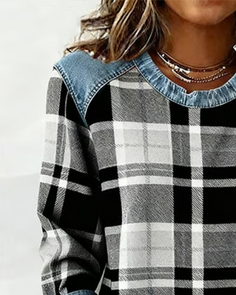 Lory | Fashionable Sweatshirt with Checkered Patchwork