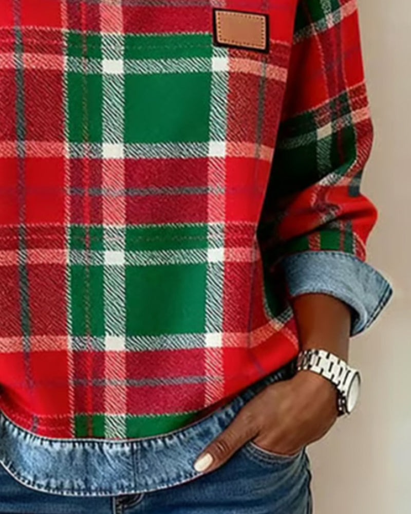 Lory | Fashionable Sweatshirt with Checkered Patchwork