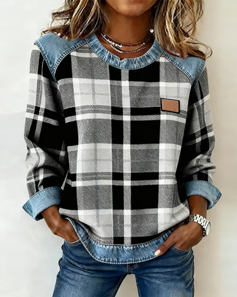 Lory | Fashionable Sweatshirt with Checkered Patchwork