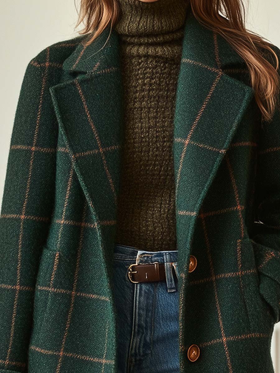Ella | Women's Retro Lapel Plaid Tweed Coat
